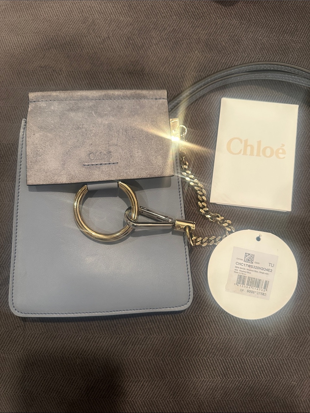 Chloé Faye Mini Shoulder Bag in Light Blue with Suede Flap
